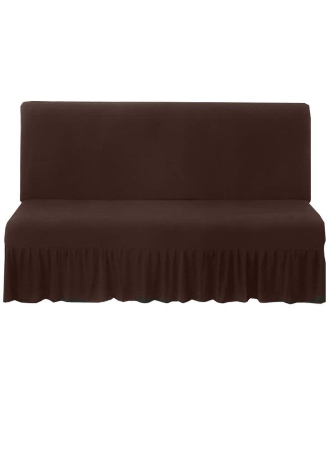 غطاء فوتون - أغطية فوتون مطاطية بدون أذرع، مقاس كامل مع تنورة، غطاء أريكة فوتون مكشكش، غطاء أريكة قابل للغسل وقابل للطي، غطاء أريكة فوتون ناعم، غطاء قابل للإزالة مع قاعدة مطاطية للأطفال والحيوانات الأليفة (لون قهوة) - Image 1